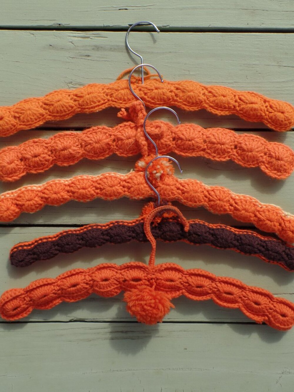 Vintage Hand Crocheted Hangers SET of 5 ORANGES